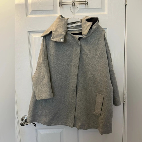 COS Heather Gray Scuba Jacket Cape Detachable Hood - Picture 2 of 5